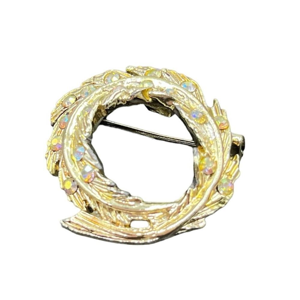 Beautiful Gold-tone‎ Rhinestone Brooch Circular Leaf